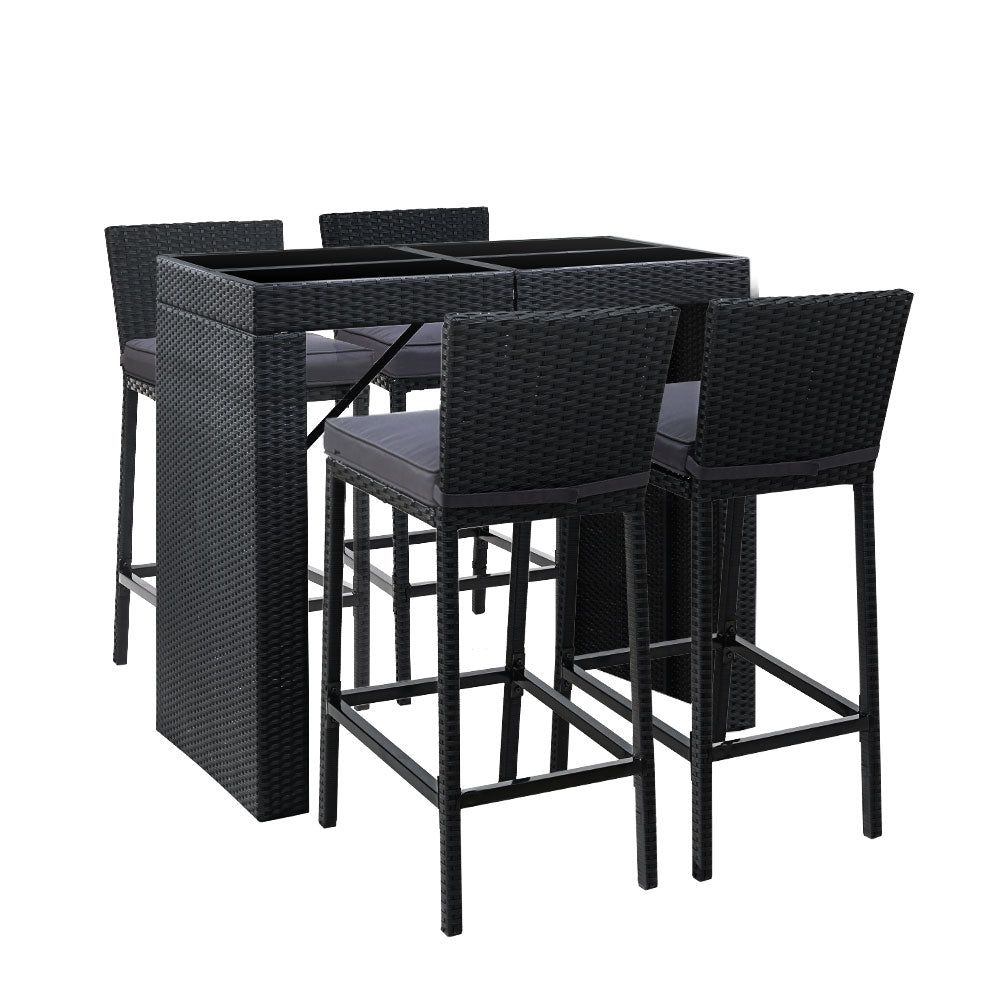 Gardeon 5-Piece Outdoor Bar Set Dining Table Stools Wicker Patio Setting - Cosy Abode