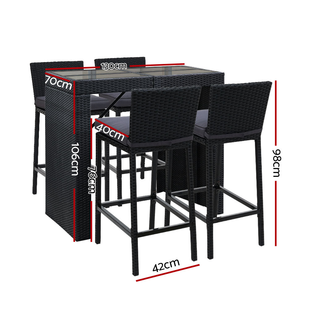 Gardeon 5-Piece Outdoor Bar Set Dining Table Stools Wicker Patio Setting - Cosy Abode
