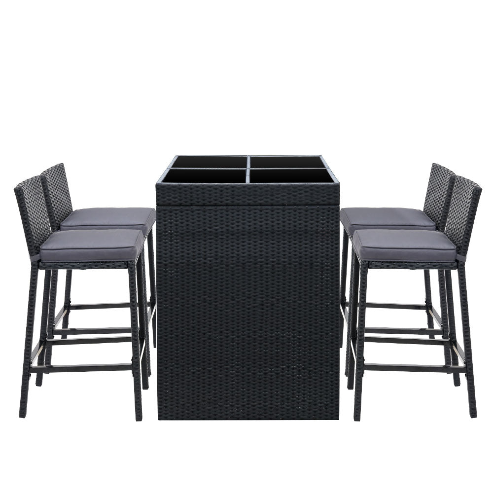 Gardeon 5-Piece Outdoor Bar Set Dining Table Stools Wicker Patio Setting - Cosy Abode