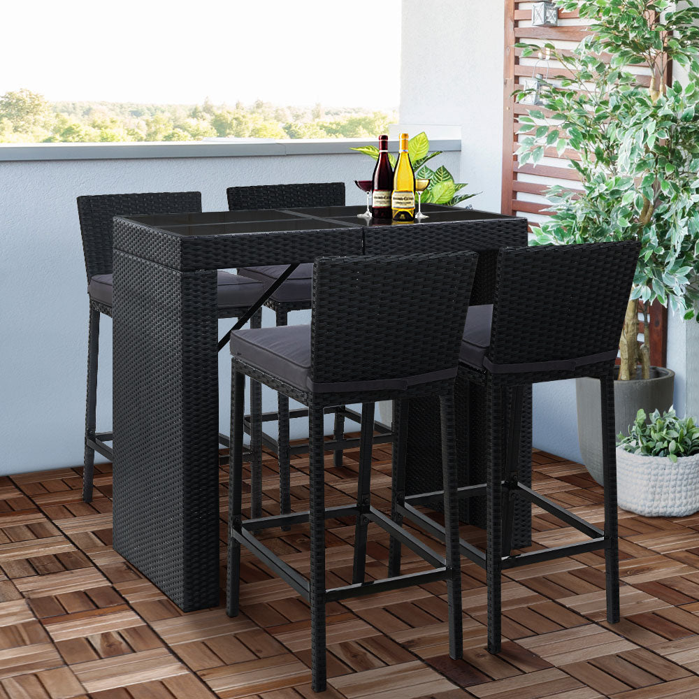 Gardeon 5-Piece Outdoor Bar Set Dining Table Stools Wicker Patio Setting - Cosy Abode