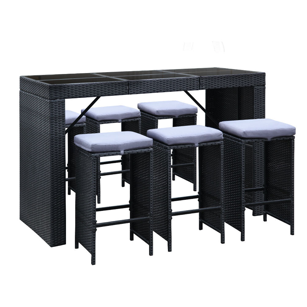 Gardeon 7-Piece Outdoor Bar Set Dining Table Stools Wicker Patio Setting - Cosy Abode