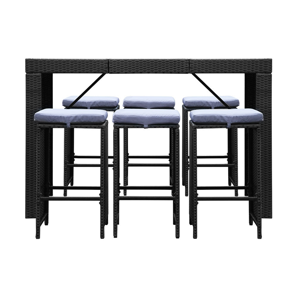 Gardeon 7-Piece Outdoor Bar Set Dining Table Stools Wicker Patio Setting - Cosy Abode