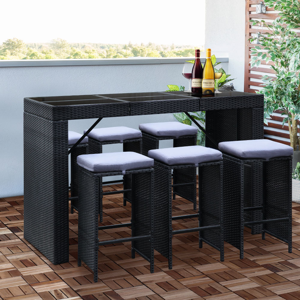 Gardeon 7-Piece Outdoor Bar Set Dining Table Stools Wicker Patio Setting - Cosy Abode