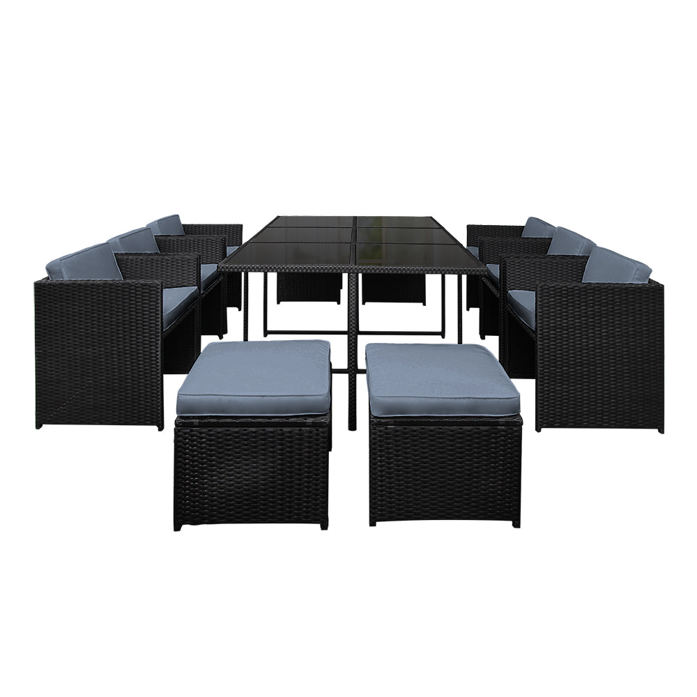 Gardeon Outdoor Dining Set 11 Piece Wicker Table Chairs Setting Black - Cosy Abode