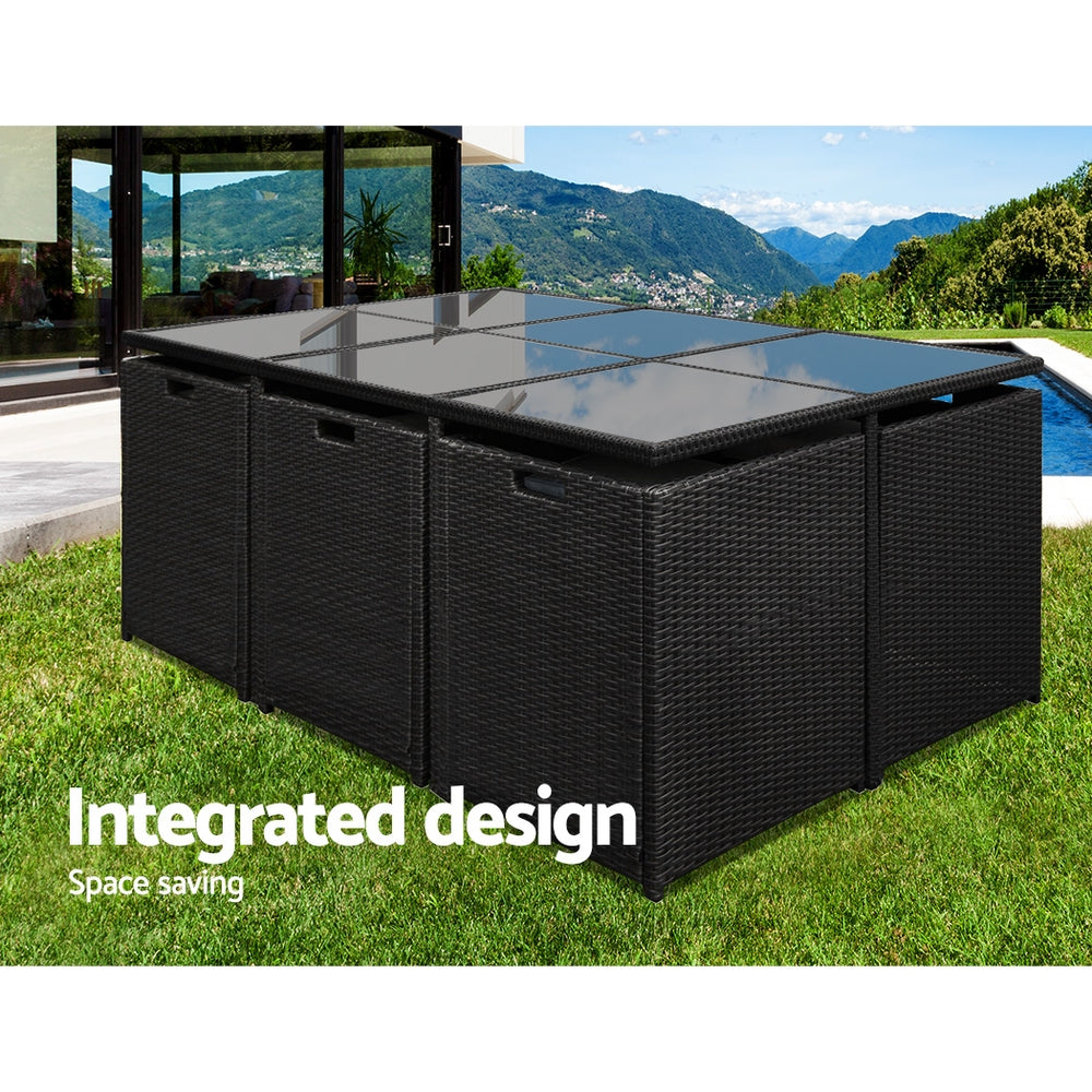 Gardeon Outdoor Dining Set 11 Piece Wicker Table Chairs Setting Black - Cosy Abode