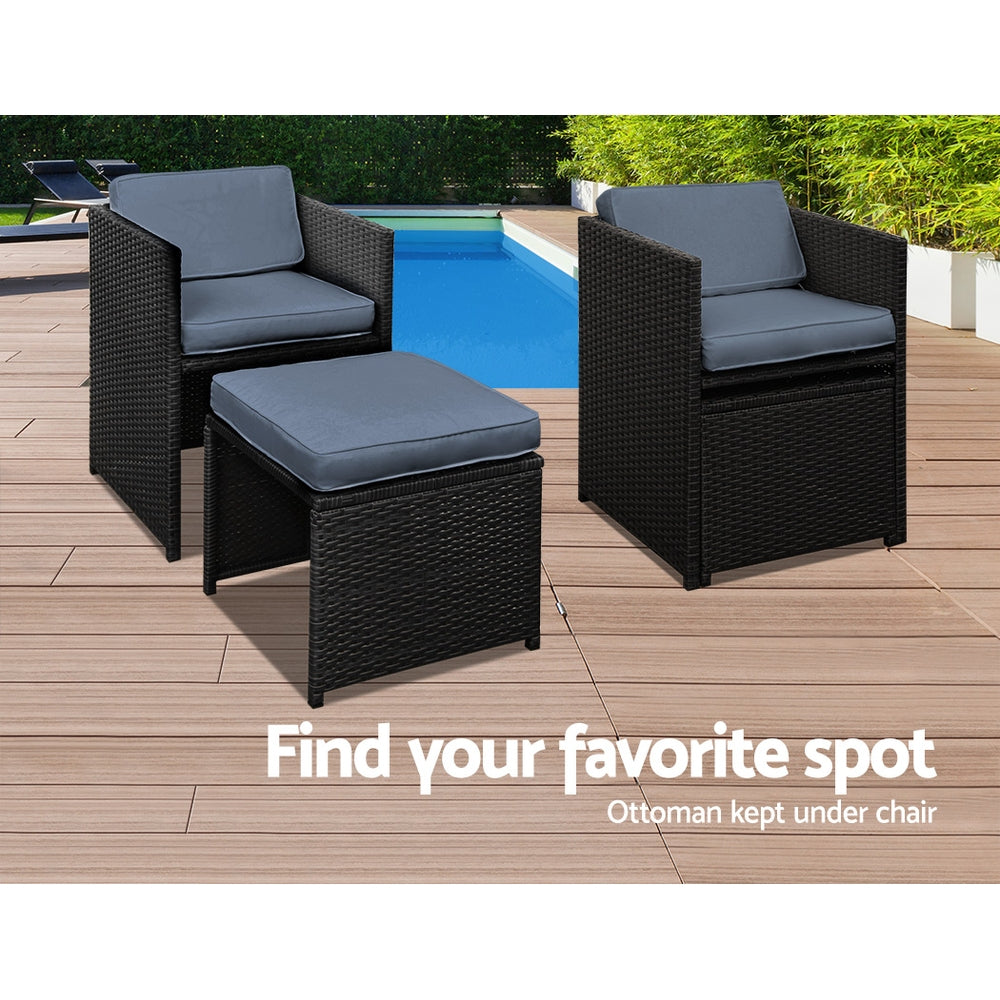 Gardeon Outdoor Dining Set 11 Piece Wicker Table Chairs Setting Black - Cosy Abode