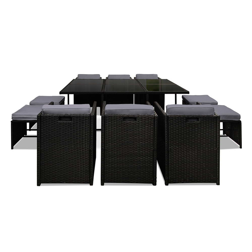 Gardeon Outdoor Dining Set 11 Piece Wicker Table Chairs Setting Black - Cosy Abode