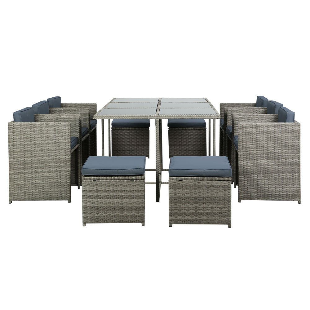 Gardeon Outdoor Dining Set 11 Piece Wicker Table Chairs Setting Grey - Cosy Abode