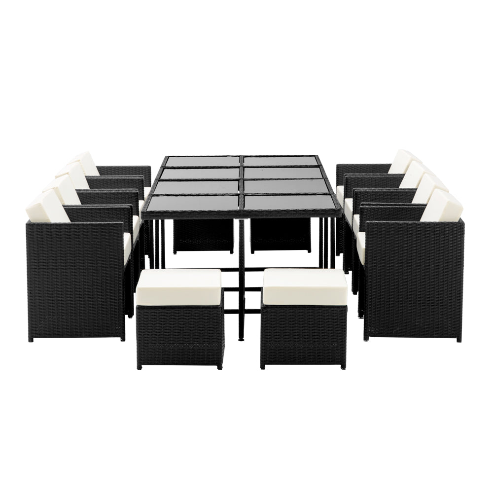 Gardeon Outdoor Dining Set 13 Piece Wicker Table Chairs Setting Black - Cosy Abode