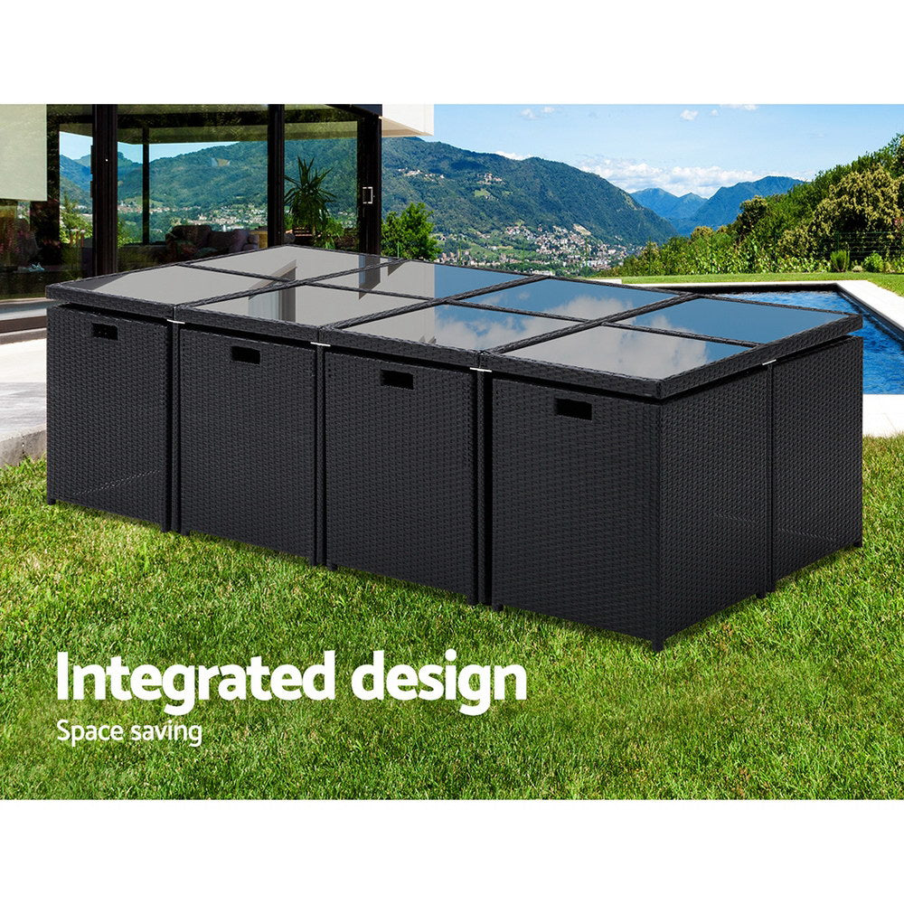 Gardeon Outdoor Dining Set 13 Piece Wicker Table Chairs Setting Black - Cosy Abode