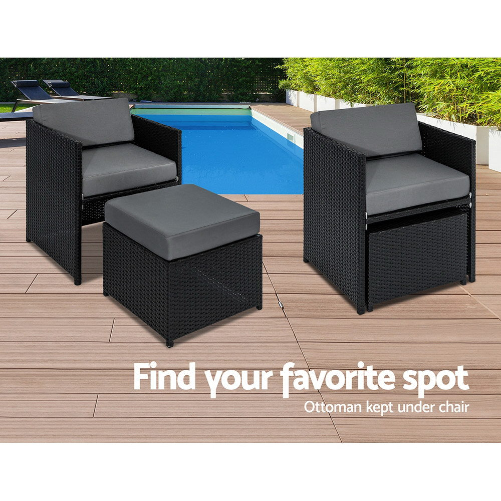 Gardeon Outdoor Dining Set 13 Piece Wicker Table Chairs Setting Black - Cosy Abode