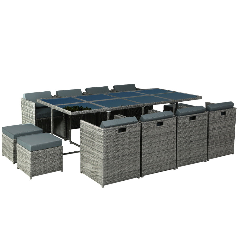 Gardeon Outdoor Dining Set 13 Piece Wicker Table Chairs Setting Grey - Cosy Abode