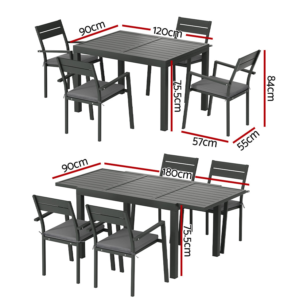 Gardeon Outdoor Dining Set 5 Piece Aluminum Extendable Table Setting Black - Cosy Abode
