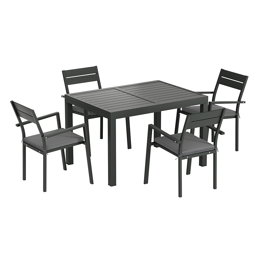 Gardeon Outdoor Dining Set 5 Piece Aluminum Extendable Table Setting Black - Cosy Abode