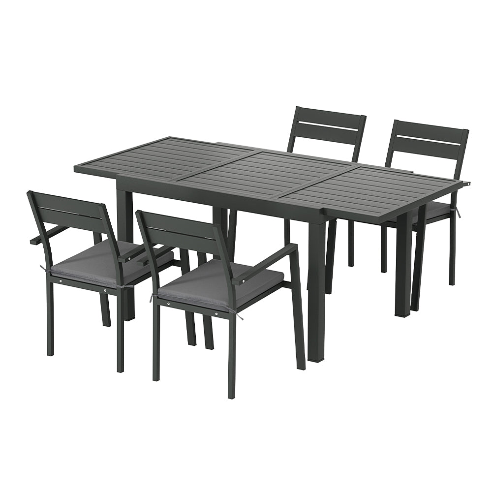 Gardeon Outdoor Dining Set 5 Piece Aluminum Extendable Table Setting Black - Cosy Abode
