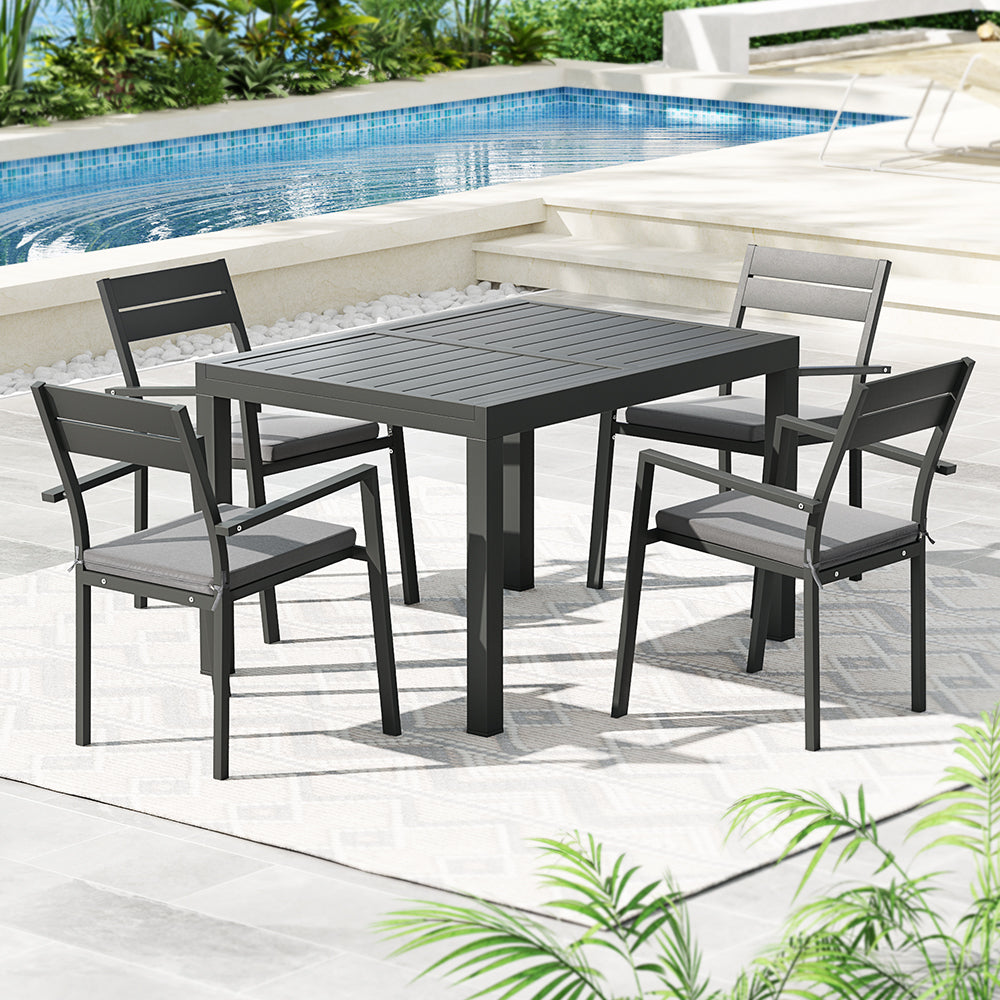Gardeon Outdoor Dining Set 5 Piece Aluminum Extendable Table Setting Black - Cosy Abode