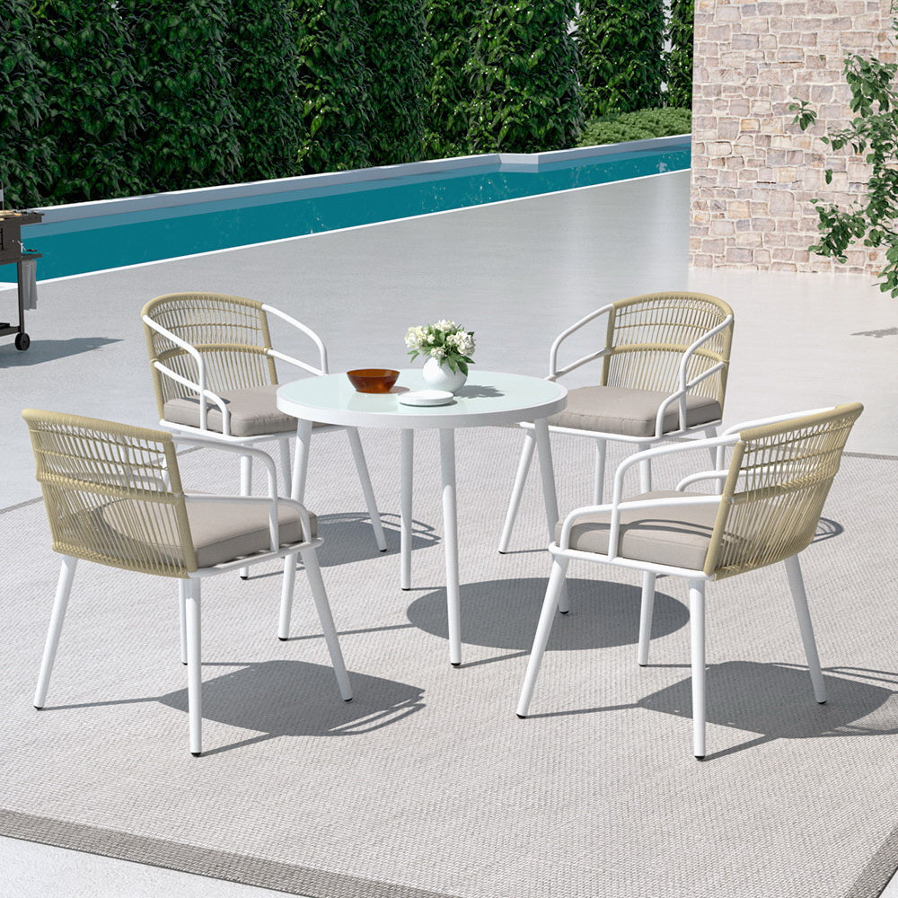 Gardeon Outdoor Dining Set 5 Piece Aluminum Table Chairs Setting White - Cosy Abode