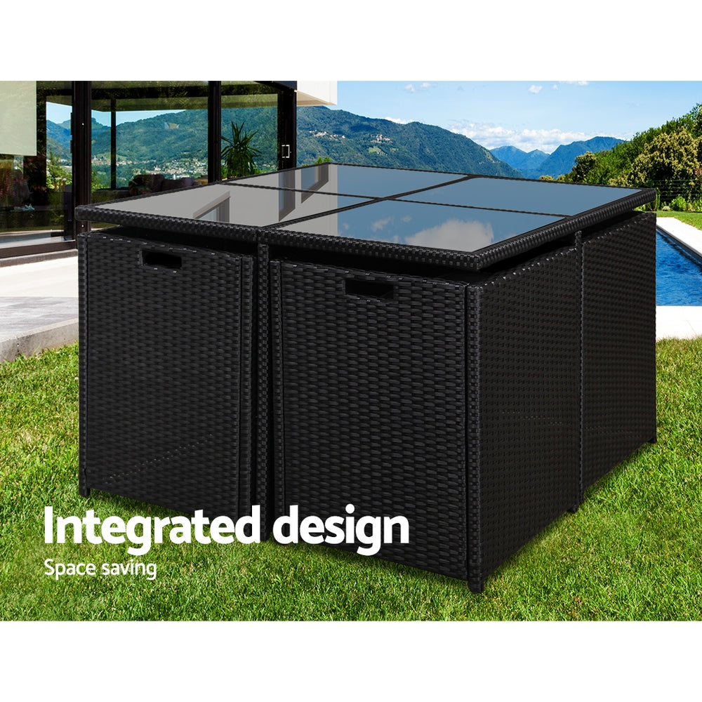 Gardeon Outdoor Dining Set 5 Piece Wicker Table Chairs Setting Black - Cosy Abode