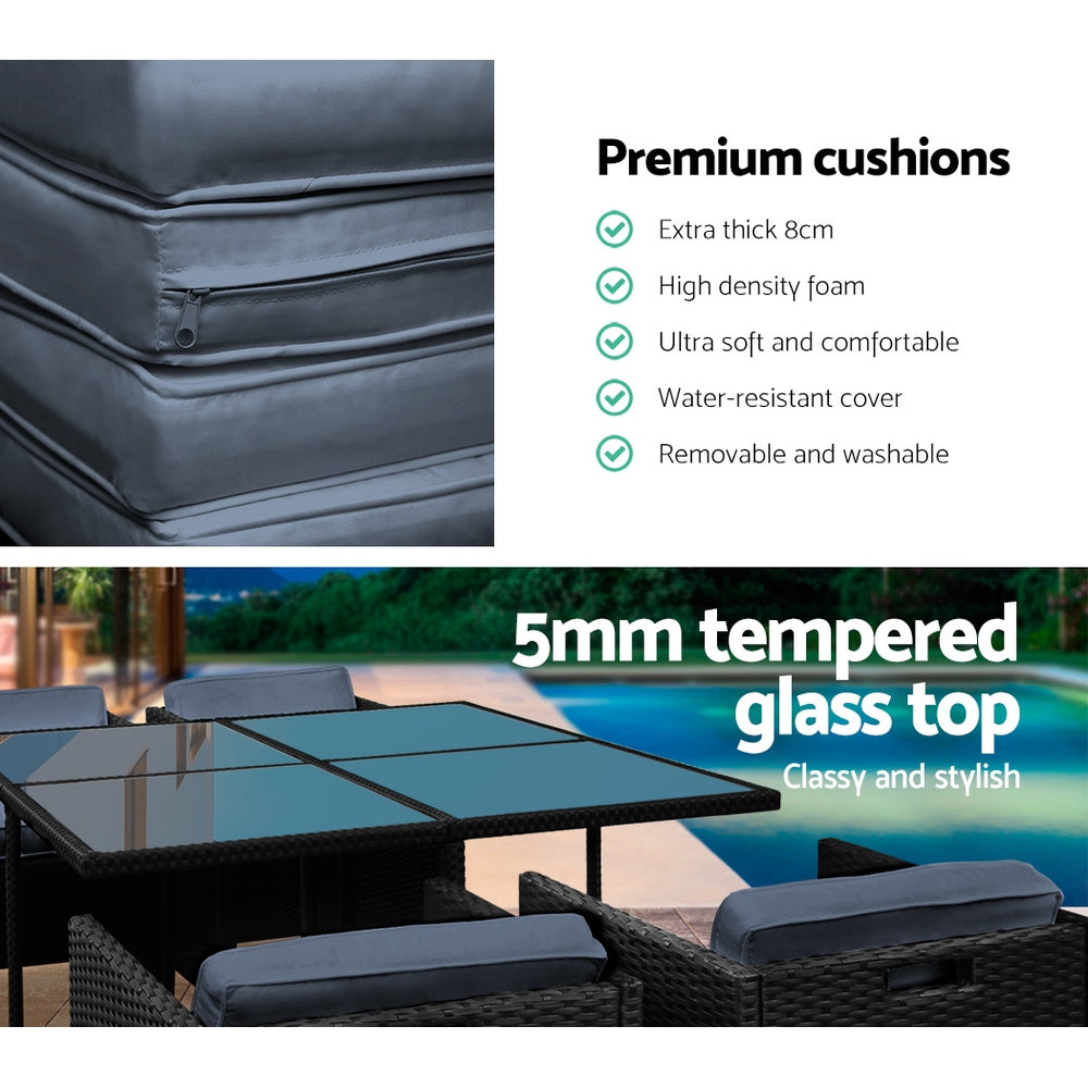 Gardeon Outdoor Dining Set 5 Piece Wicker Table Chairs Setting Black - Cosy Abode