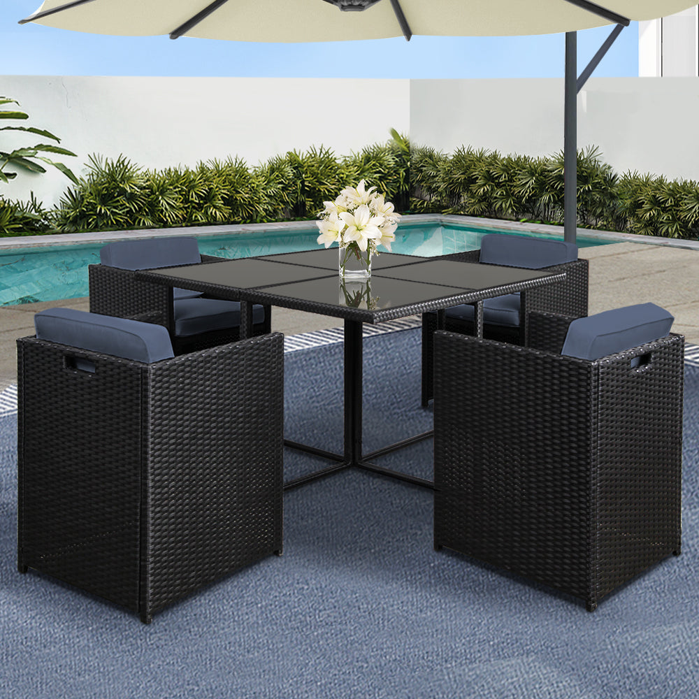 Gardeon Outdoor Dining Set 5 Piece Wicker Table Chairs Setting Black - Cosy Abode