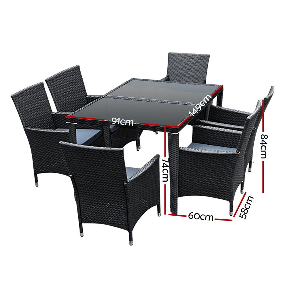 Gardeon Outdoor Dining Set 7 Piece Wicker Lounge Setting Black - Cosy Abode