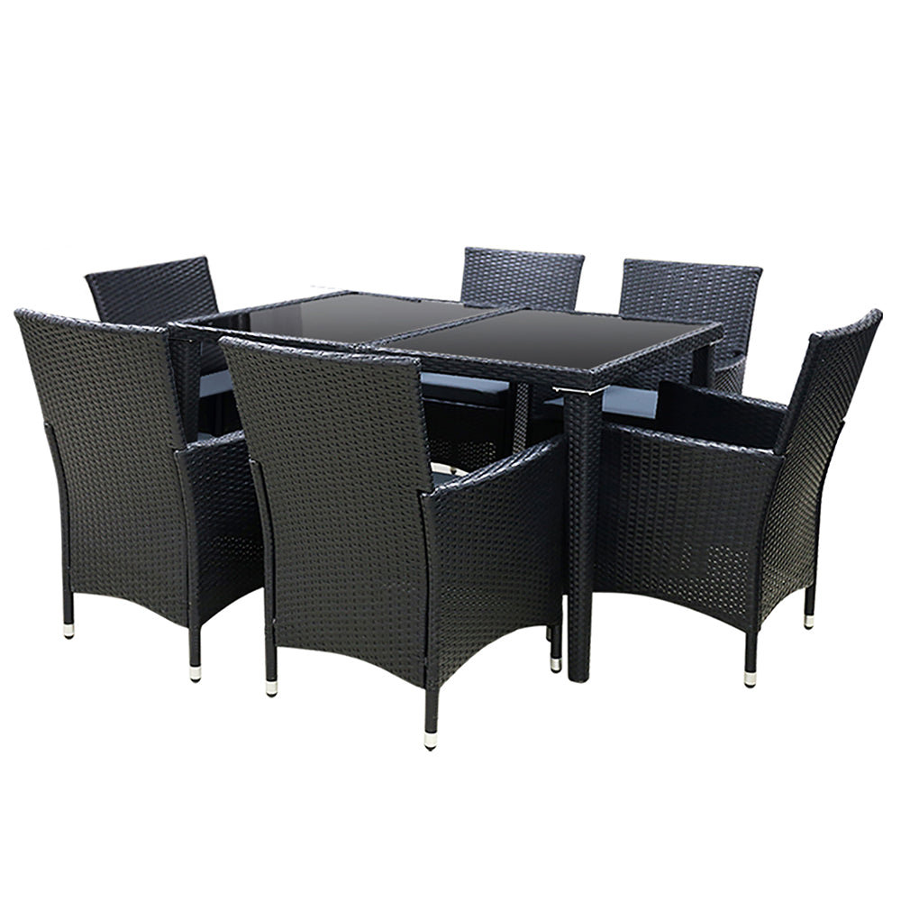 Gardeon Outdoor Dining Set 7 Piece Wicker Lounge Setting Black - Cosy Abode