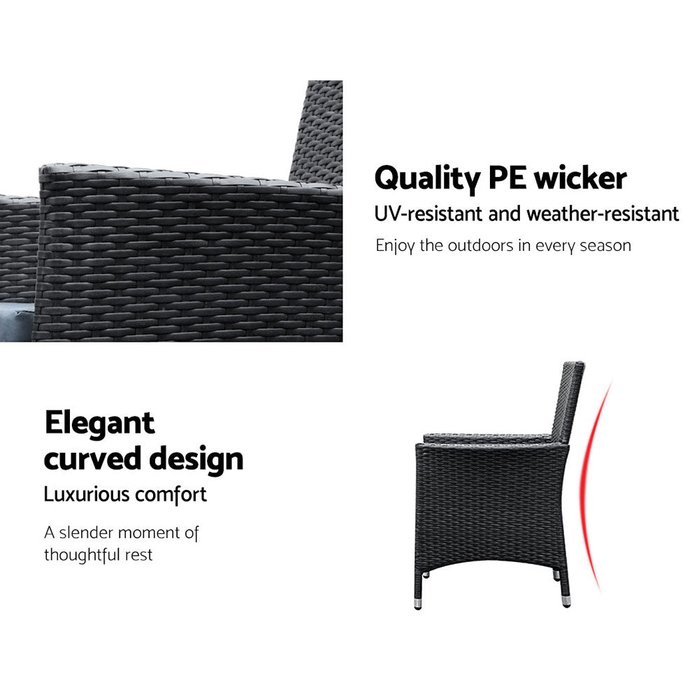 Gardeon Outdoor Dining Set 7 Piece Wicker Lounge Setting Black - Cosy Abode