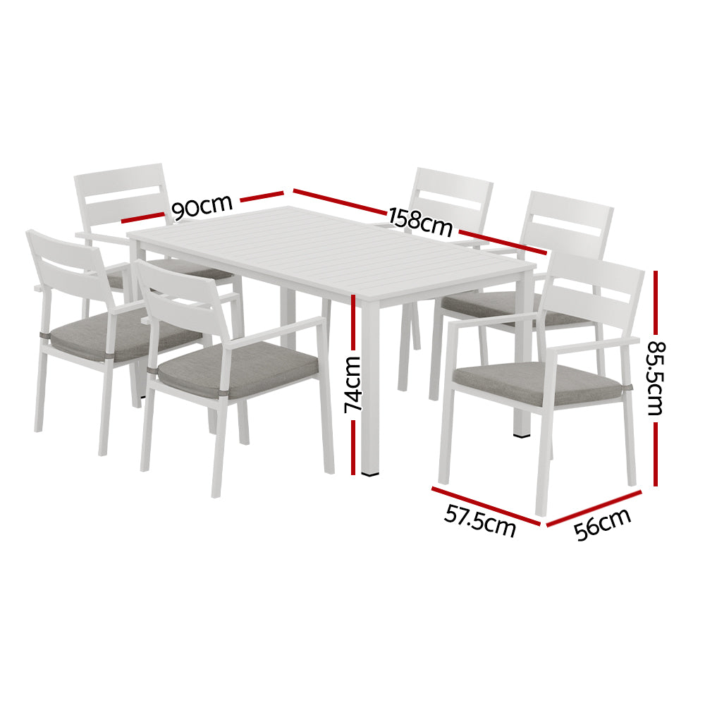 Gardeon Outdoor Dining Set 7 Piece Aluminum Table Chairs Setting White - Cosy Abode
