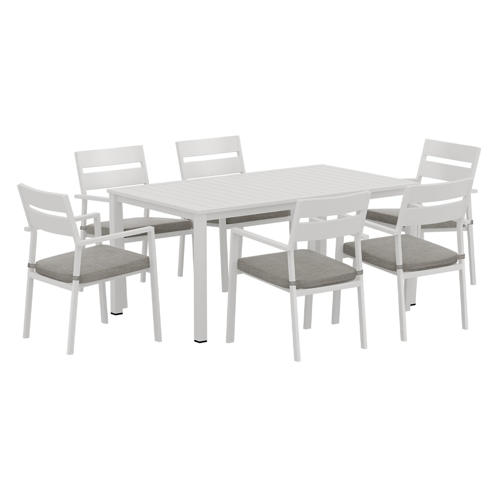 Gardeon Outdoor Dining Set 7 Piece Aluminum Table Chairs Setting White - Cosy Abode