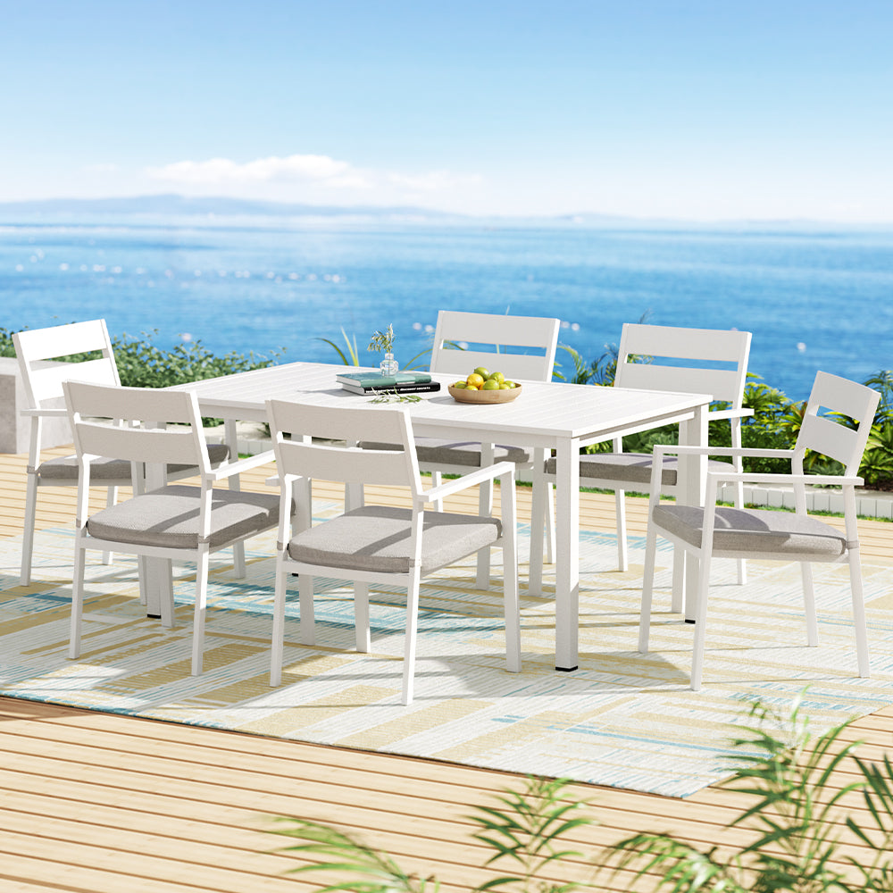 Gardeon Outdoor Dining Set 7 Piece Aluminum Table Chairs Setting White - Cosy Abode