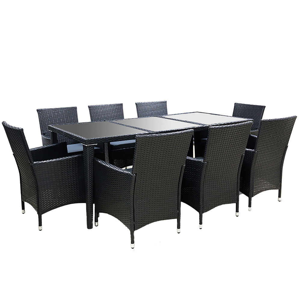 Gardeon Outdoor Dining Set 9 Piece Wicker Lounge Setting Black - Cosy Abode