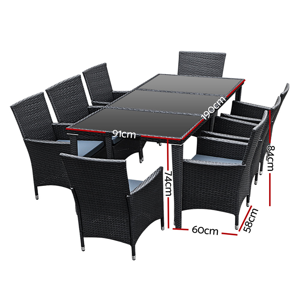 Gardeon Outdoor Dining Set 9 Piece Wicker Lounge Setting Black - Cosy Abode