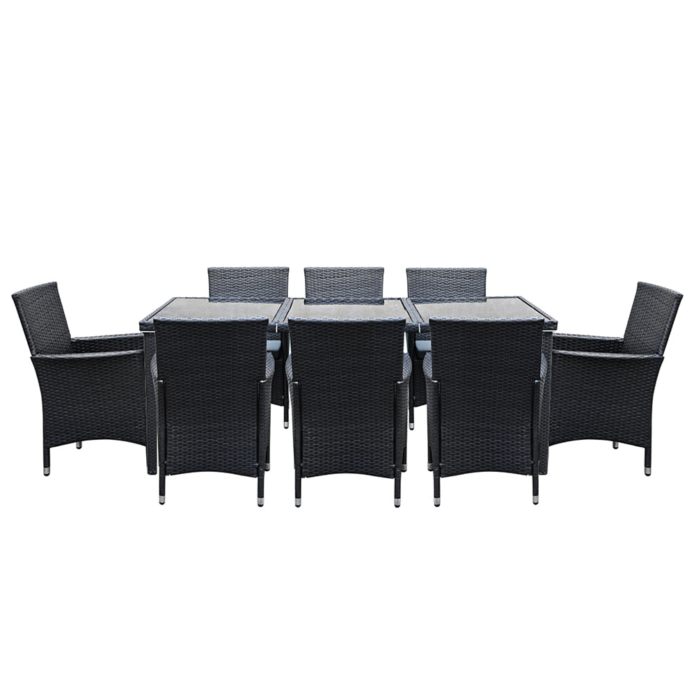 Gardeon Outdoor Dining Set 9 Piece Wicker Lounge Setting Black - Cosy Abode