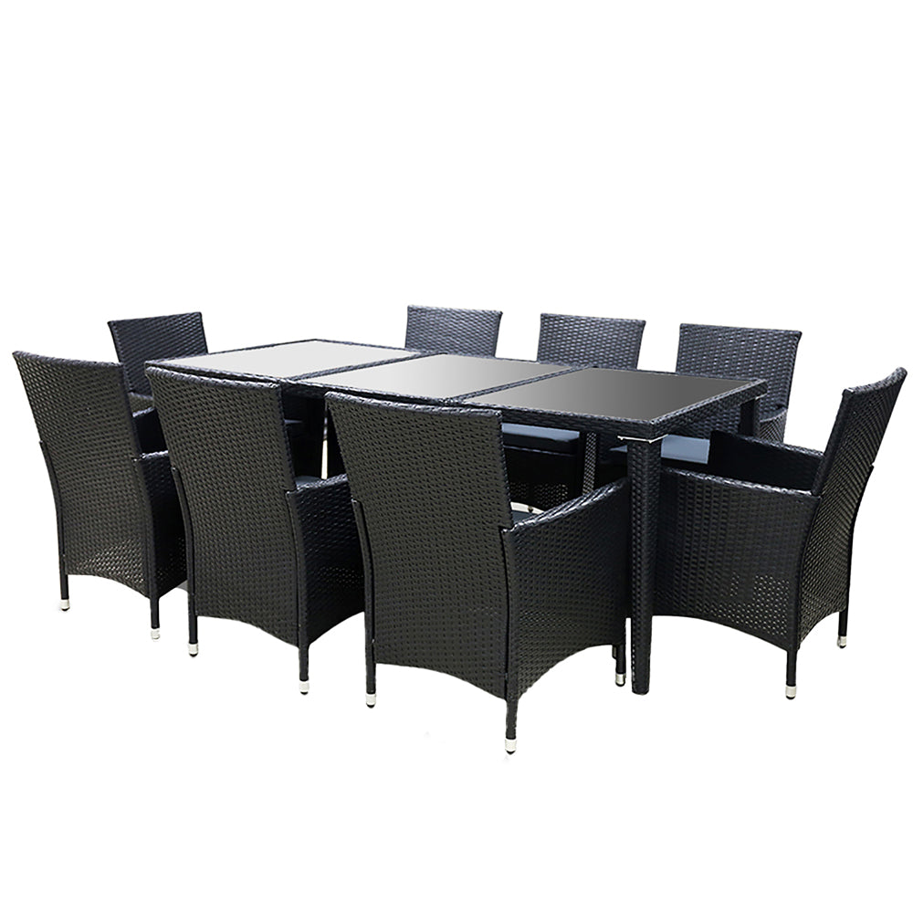 Gardeon Outdoor Dining Set 9 Piece Wicker Lounge Setting Black - Cosy Abode