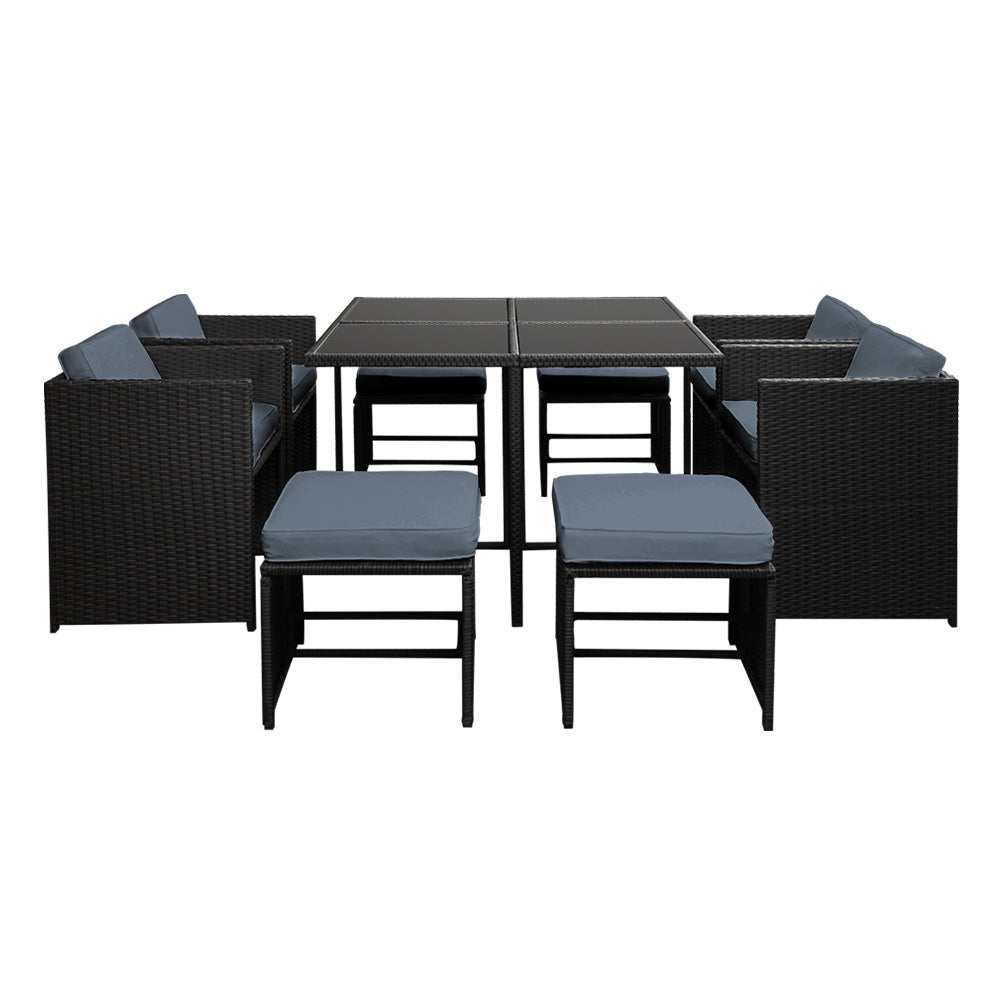 Gardeon Outdoor Dining Set 9 Piece Wicker Table Chairs Setting Black - Cosy Abode
