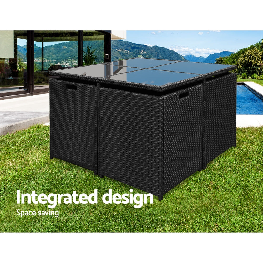 Gardeon Outdoor Dining Set 9 Piece Wicker Table Chairs Setting Black - Cosy Abode