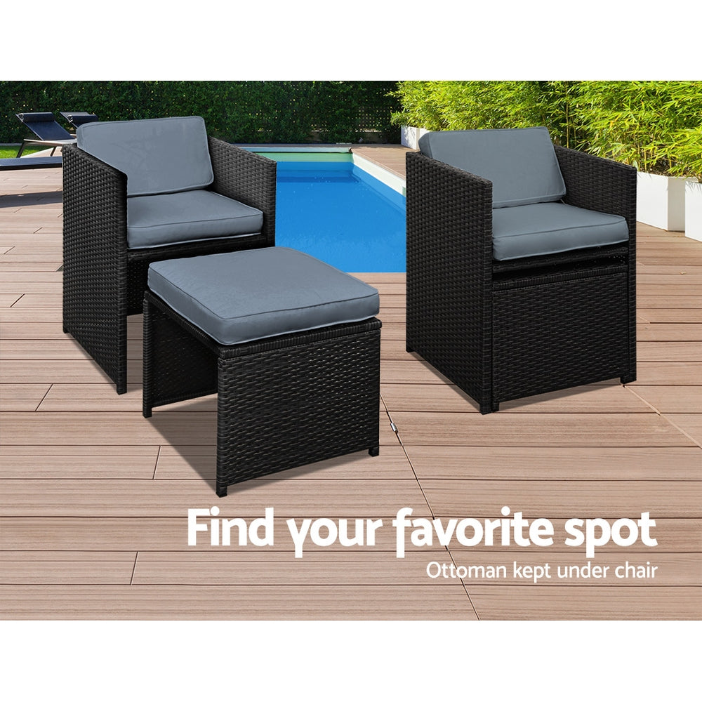 Gardeon Outdoor Dining Set 9 Piece Wicker Table Chairs Setting Black - Cosy Abode