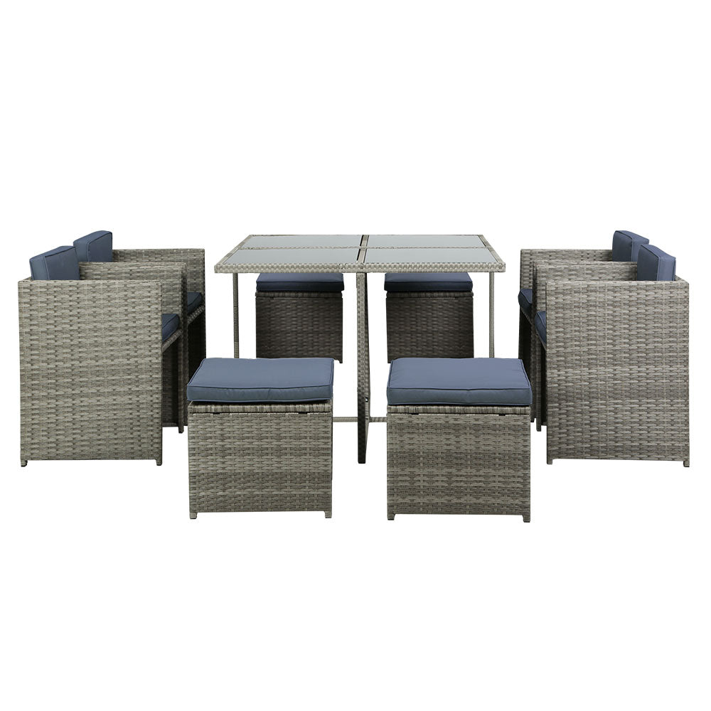 Gardeon Outdoor Dining Set 9 Piece Wicker Table Chairs Setting Grey - Cosy Abode