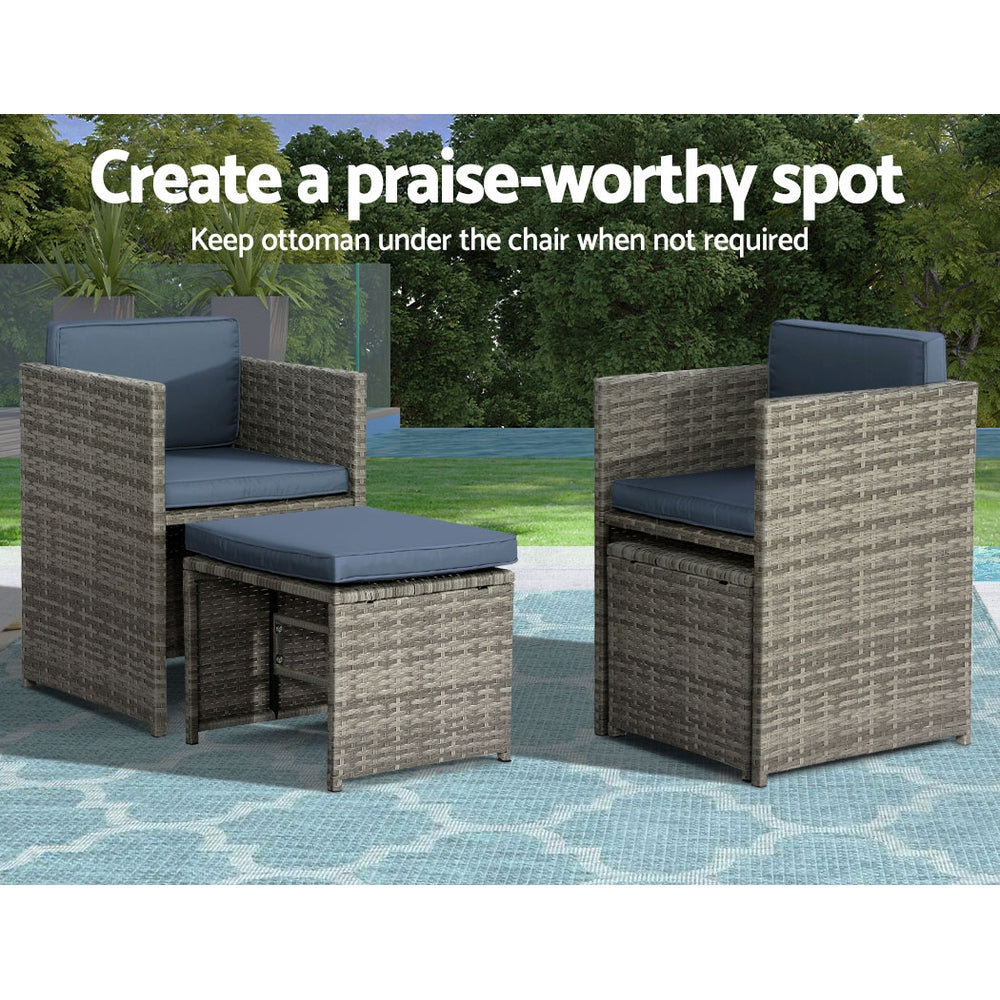 Gardeon Outdoor Dining Set 9 Piece Wicker Table Chairs Setting Grey - Cosy Abode