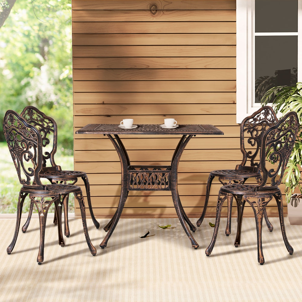 Gardeon Outdoor Dining Set 5 Piece Chairs Table Cast Aluminum Patio Brown - Cosy Abode