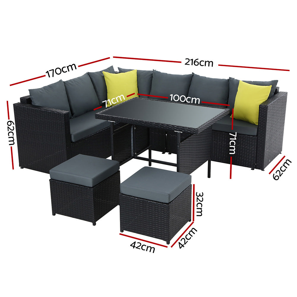 Gardeon Outdoor Dining Set Aluminum Table Chairs Wicker Setting Black - Cosy Abode