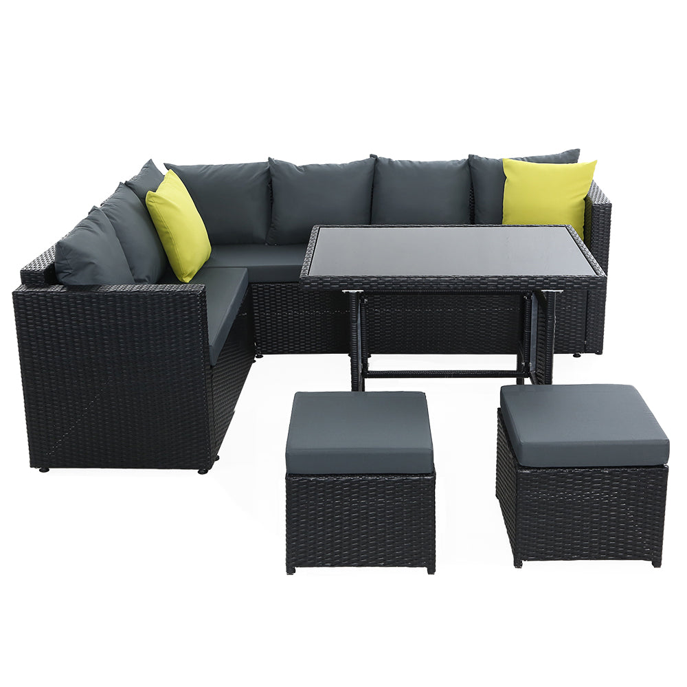 Gardeon Outdoor Dining Set Aluminum Table Chairs Wicker Setting Black - Cosy Abode