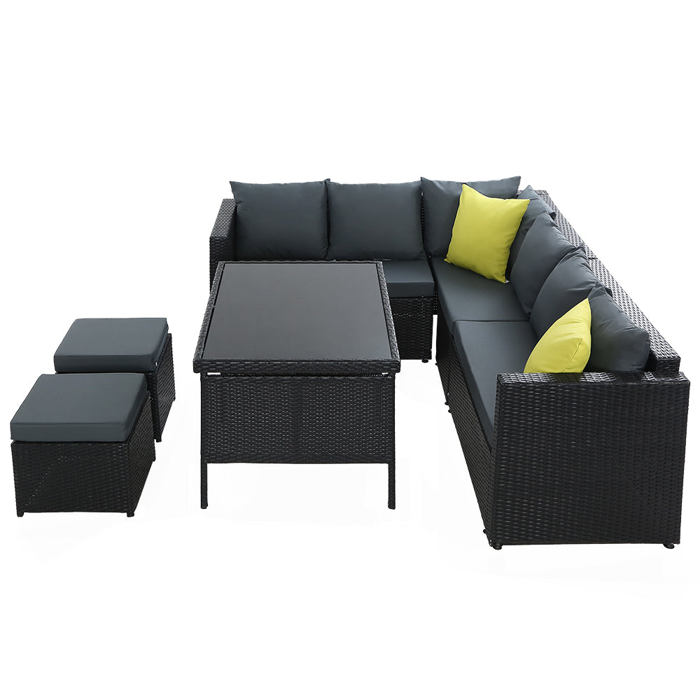 Gardeon Outdoor Dining Set Aluminum Table Chairs Wicker Setting Black - Cosy Abode