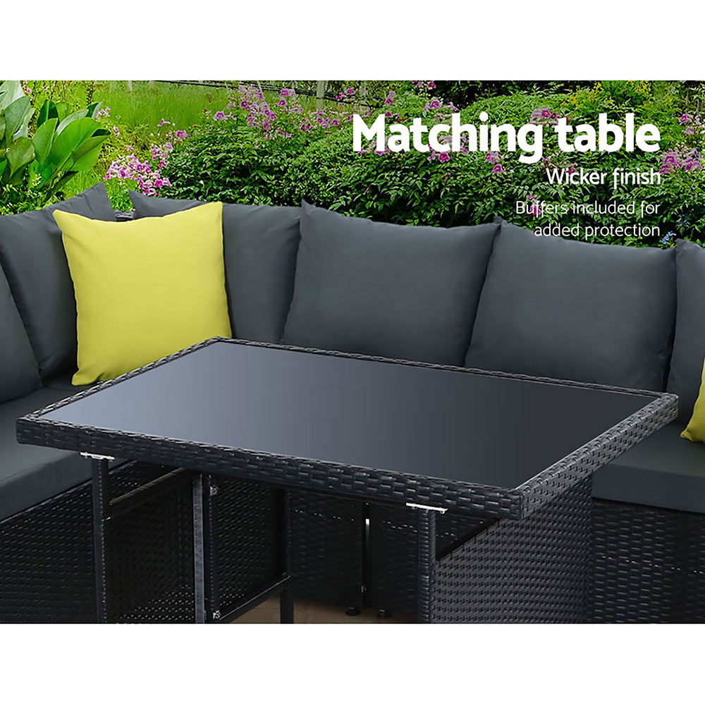 Gardeon Outdoor Dining Set Aluminum Table Chairs Wicker Setting Black - Cosy Abode