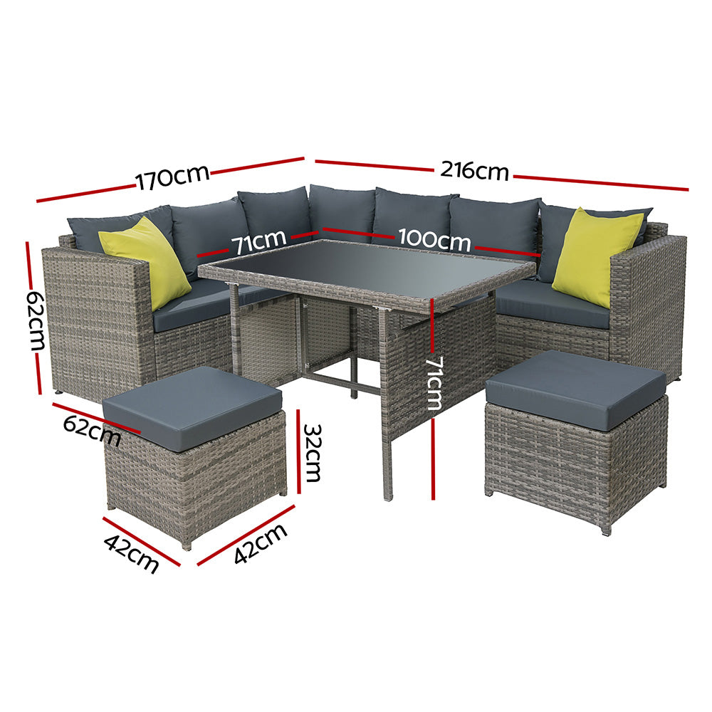 Gardeon Outdoor Dining Set Aluminum Table Chairs Wicker Setting Grey - Cosy Abode