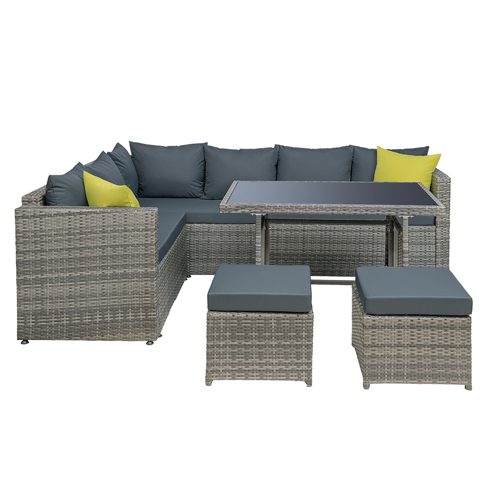 Gardeon Outdoor Dining Set Aluminum Table Chairs Wicker Setting Grey - Cosy Abode