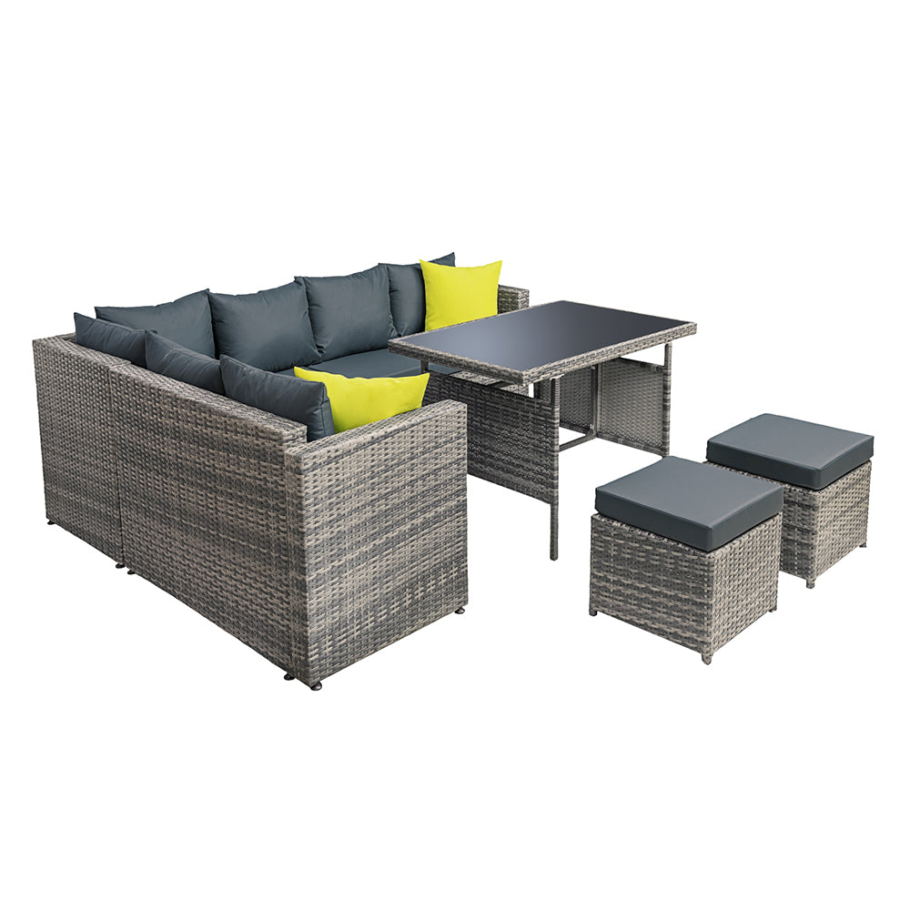 Gardeon Outdoor Dining Set Aluminum Table Chairs Wicker Setting Grey - Cosy Abode