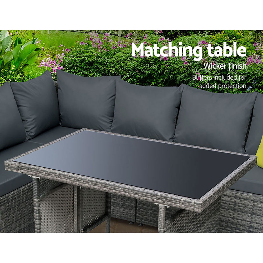 Gardeon Outdoor Dining Set Aluminum Table Chairs Wicker Setting Grey - Cosy Abode