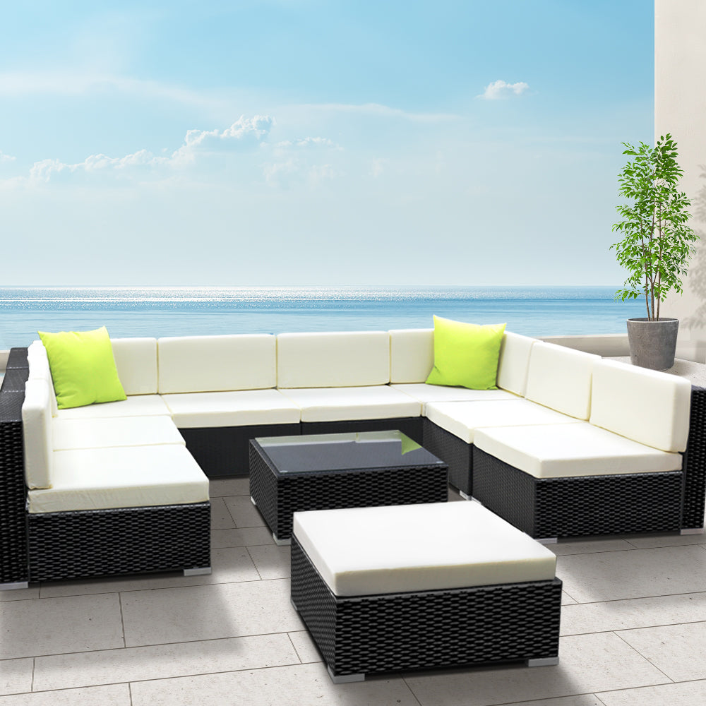 Gardeon 10-Piece Outdoor Sofa Set Wicker Couch Lounge Setting 9 Seater - Cosy Abode