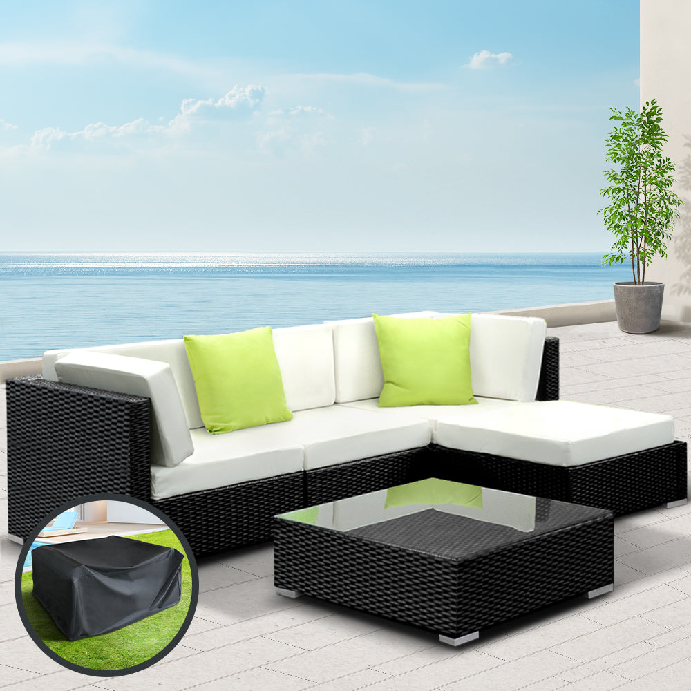 Gardeon 5-Piece Outdoor Sofa Set Wicker Couch Lounge Setting Cover - Cosy Abode